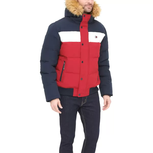 Tommy Hilfiger Mens Arctic Cloth Quilted Snorkel Bomber JacketNavyWhiteRed