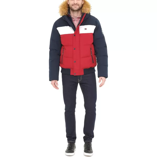 Tommy Hilfiger Mens Arctic Cloth Quilted Snorkel Bomber JacketNavyWhiteRed