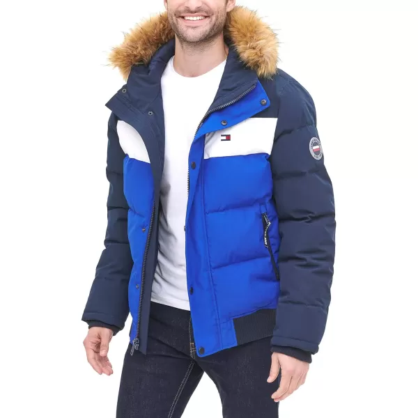 Tommy Hilfiger Mens Arctic Cloth Quilted Snorkel Bomber JacketNavyWhiteRoyal