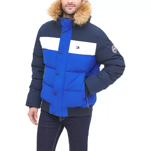 Tommy Hilfiger Mens Arctic Cloth Quilted Snorkel Bomber JacketNavyWhiteRoyal