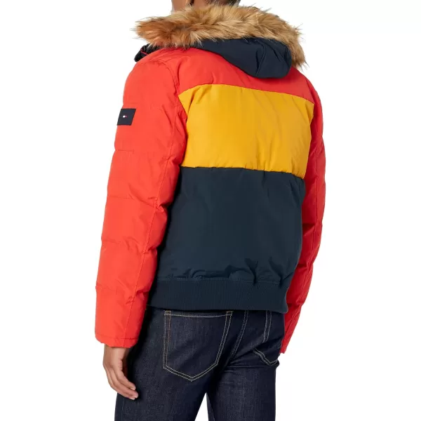 Tommy Hilfiger Mens Arctic Cloth Quilted Snorkel Bomber JacketOrangeYellowNavy