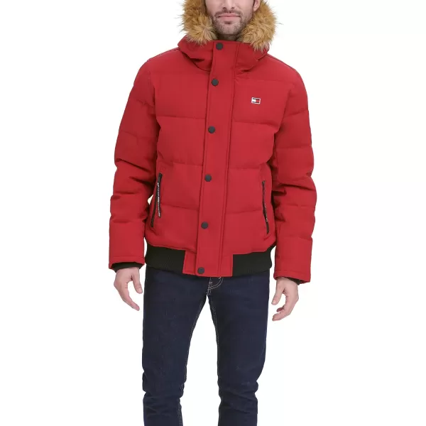 Tommy Hilfiger Mens Arctic Cloth Quilted Snorkel Bomber JacketRed