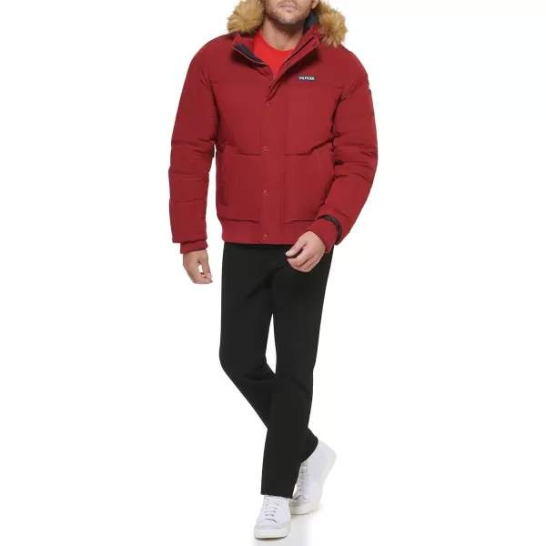 Tommy Hilfiger Mens Arctic Cloth Quilted Snorkel Bomber JacketRed Tech