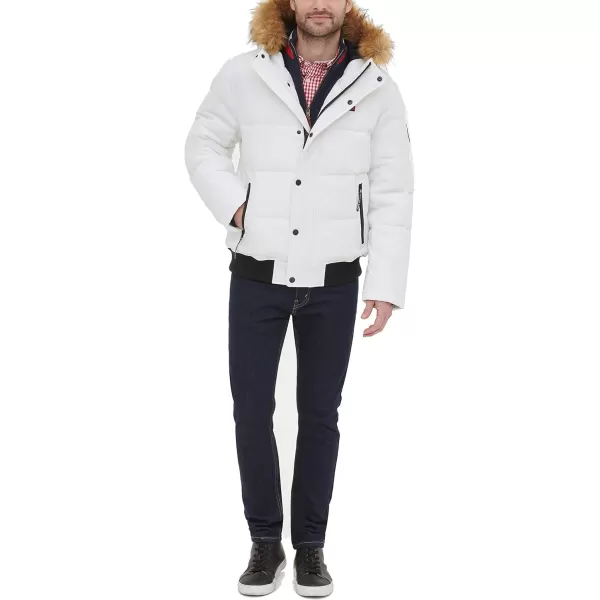 Tommy Hilfiger Mens Arctic Cloth Quilted Snorkel Bomber JacketWhite