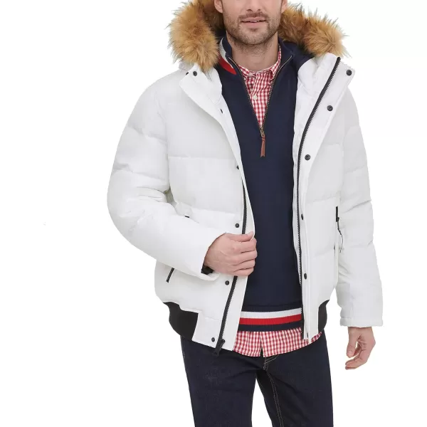 Tommy Hilfiger Mens Arctic Cloth Quilted Snorkel Bomber JacketWhite