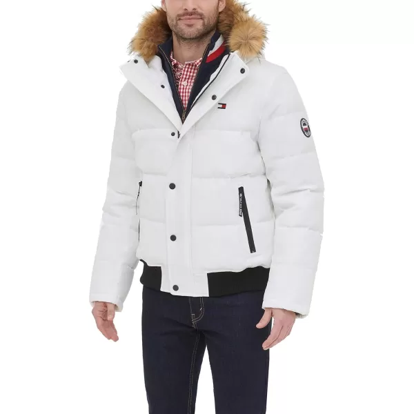 Tommy Hilfiger Mens Arctic Cloth Quilted Snorkel Bomber JacketWhite