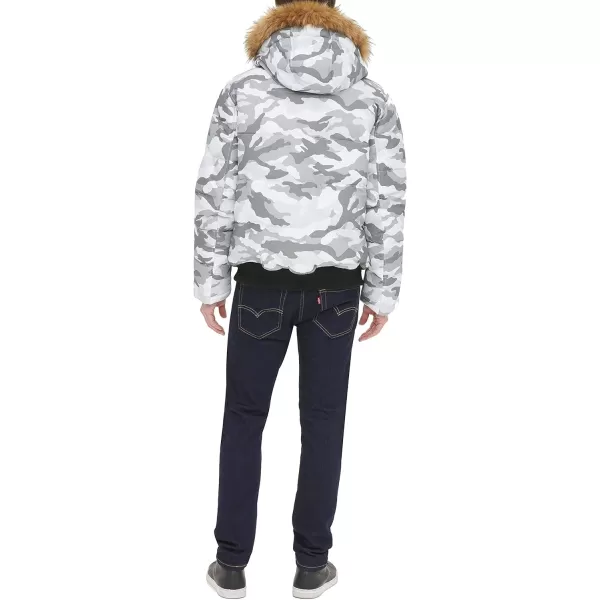 Tommy Hilfiger Mens Arctic Cloth Quilted Snorkel Bomber JacketWhite Camouflage