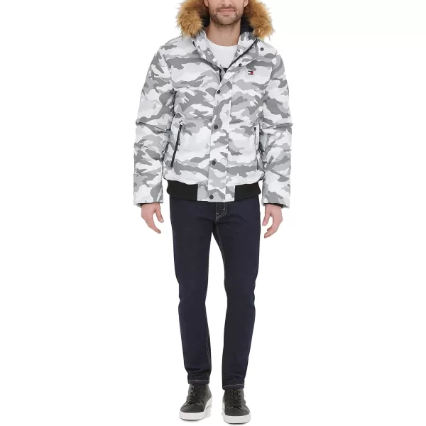 Tommy Hilfiger Mens Arctic Cloth Quilted Snorkel Bomber JacketWhite Camouflage