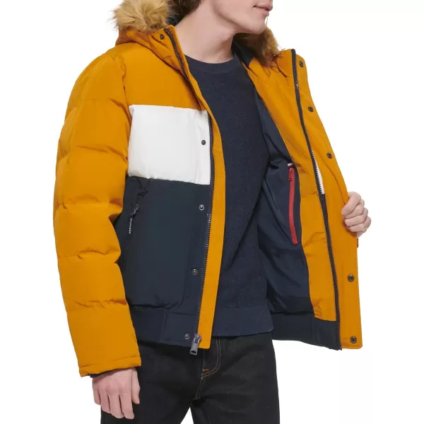 Tommy Hilfiger Mens Arctic Cloth Quilted Snorkel Bomber JacketYellow Gold