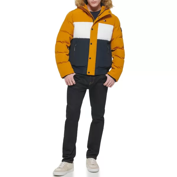 Tommy Hilfiger Mens Arctic Cloth Quilted Snorkel Bomber JacketYellow Gold