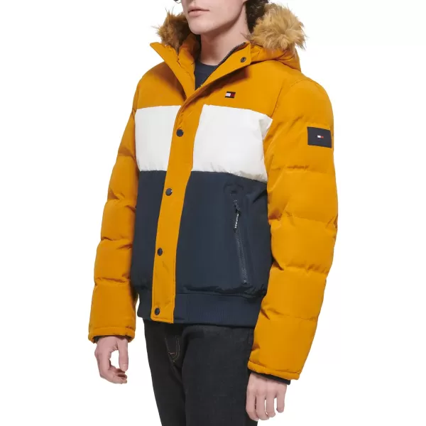 Tommy Hilfiger Mens Arctic Cloth Quilted Snorkel Bomber JacketYellow Gold