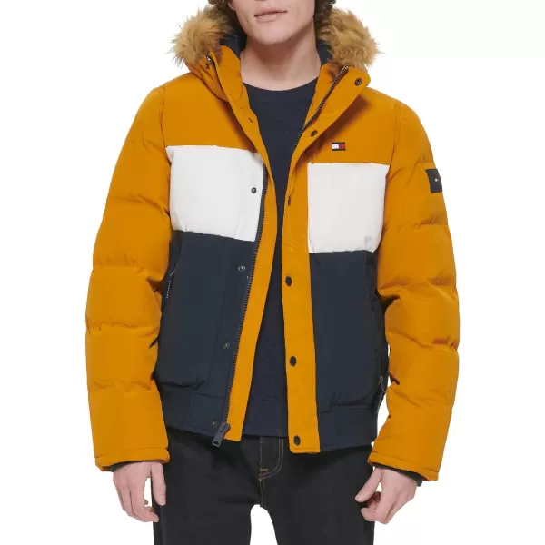 Tommy Hilfiger Mens Arctic Cloth Quilted Snorkel Bomber JacketYellow Gold