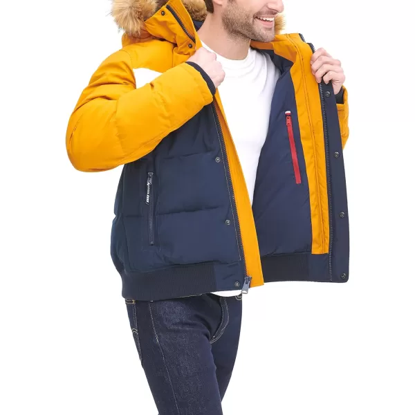 Tommy Hilfiger Mens Arctic Cloth Quilted Snorkel Bomber JacketYellowNavy