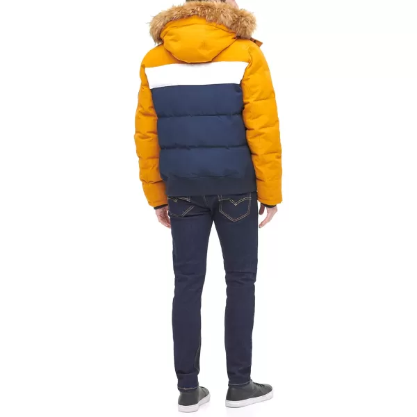 Tommy Hilfiger Mens Arctic Cloth Quilted Snorkel Bomber JacketYellowNavy