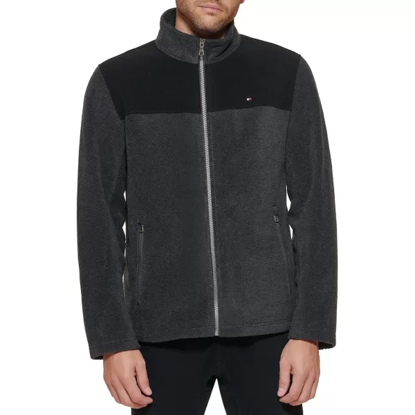 Tommy Hilfiger Mens Classic Zip Front Polar Fleece JacketBlackCharcoal