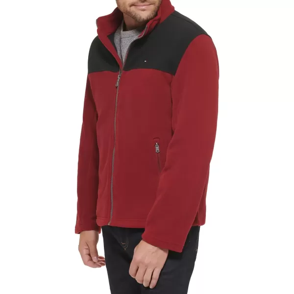 Tommy Hilfiger Mens Classic Zip Front Polar Fleece JacketBlackRed