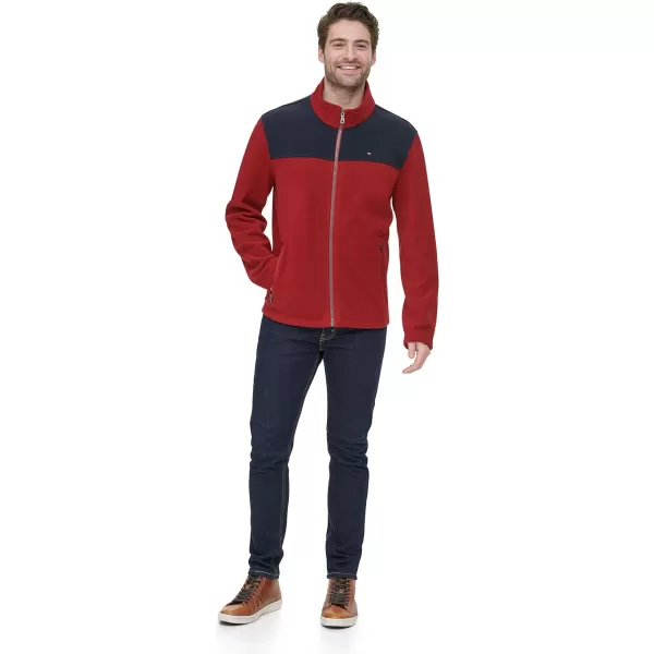 Tommy Hilfiger Mens Classic Zip Front Polar Fleece JacketNavyRed