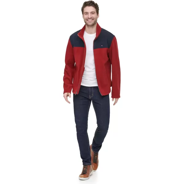 Tommy Hilfiger Mens Classic Zip Front Polar Fleece JacketNavyRed