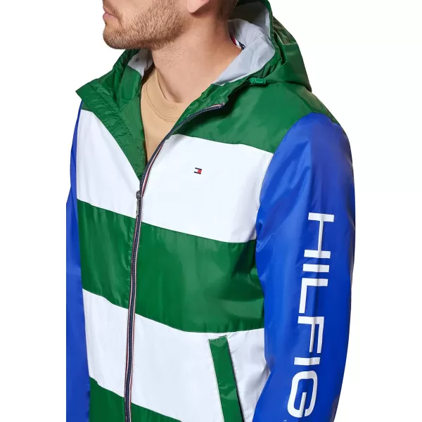 Tommy Hilfiger Mens Color Block Logo Rain SlickerGreenWhiteBlue