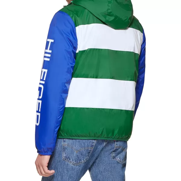 Tommy Hilfiger Mens Color Block Logo Rain SlickerGreenWhiteBlue