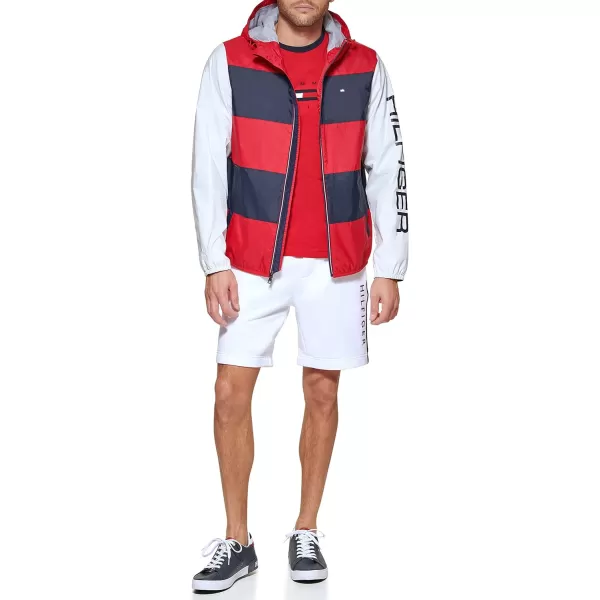 Tommy Hilfiger Mens Color Block Logo Rain SlickerRedIceNavy