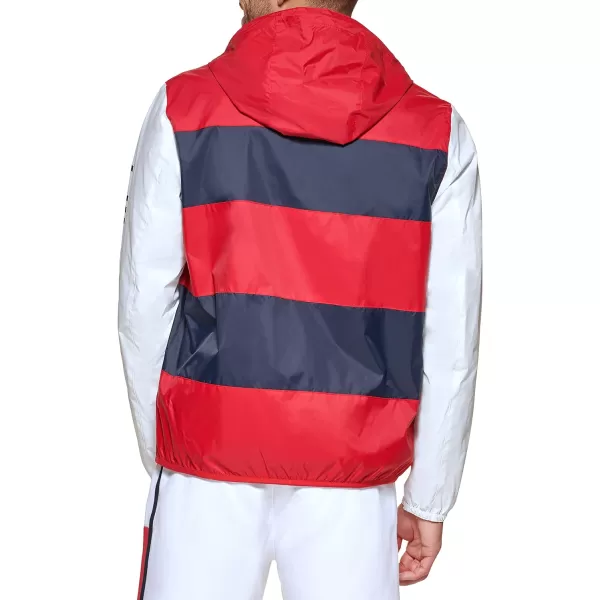 Tommy Hilfiger Mens Color Block Logo Rain SlickerRedIceNavy