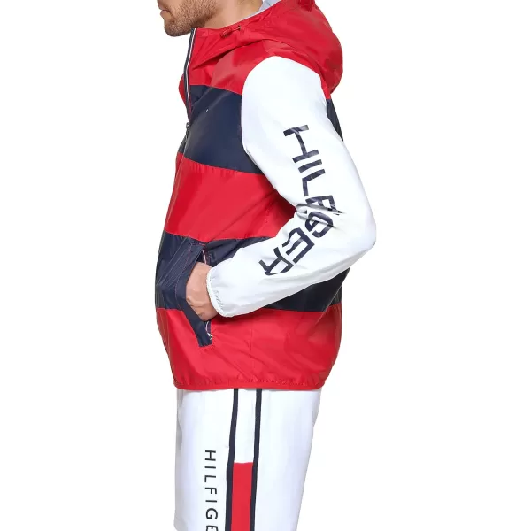 Tommy Hilfiger Mens Color Block Logo Rain SlickerRedIceNavy