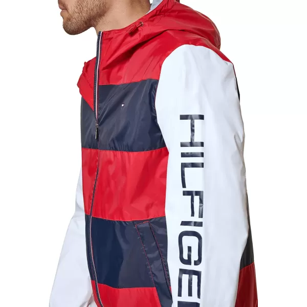 Tommy Hilfiger Mens Color Block Logo Rain SlickerRedIceNavy