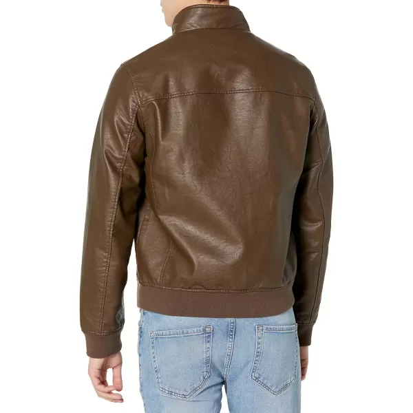 Tommy Hilfiger Mens Faux Leather Bomber JacketEarth