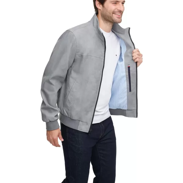 Tommy Hilfiger Mens Faux Leather Bomber JacketLight Grey Unfilled