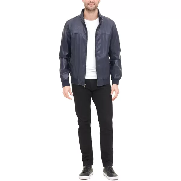 Tommy Hilfiger Mens Faux Leather Bomber JacketNavy