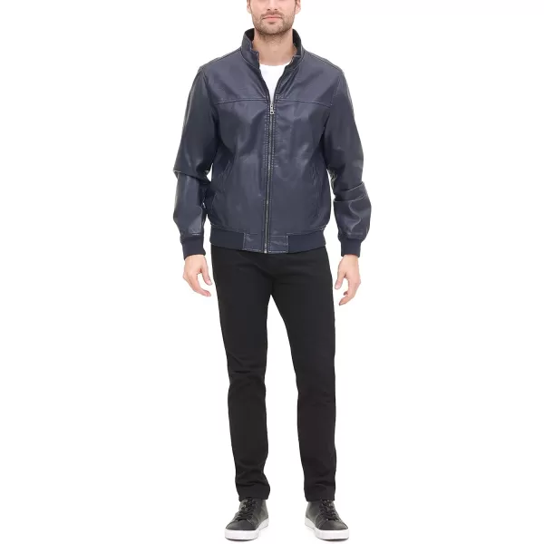 Tommy Hilfiger Mens Faux Leather Bomber JacketNavy