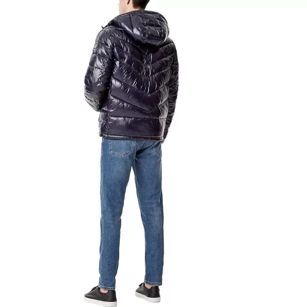 Tommy Hilfiger Mens Heavyweight Chevron Quilted Performance Hooded Puffer JacketMidnight Shine