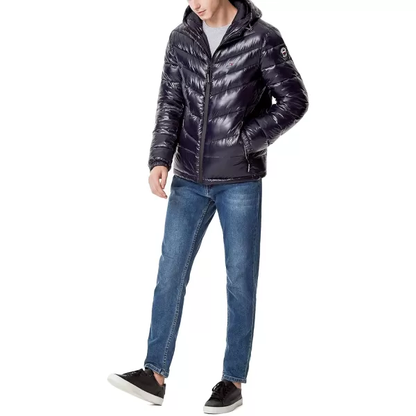 Tommy Hilfiger Mens Heavyweight Chevron Quilted Performance Hooded Puffer JacketMidnight Shine