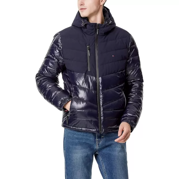 Tommy Hilfiger Mens Heavyweight Chevron Quilted Performance Hooded Puffer JacketMidnightMidnight