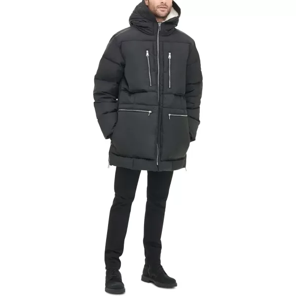 Tommy Hilfiger Mens Heavyweight Quilted Sherpa Hooded ParkaBlack