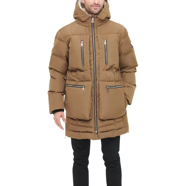 Tommy Hilfiger Mens Heavyweight Quilted Sherpa Hooded ParkaKhaki