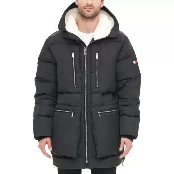 Tommy Hilfiger Mens Heavyweight Quilted Sherpa Hooded ParkaNavy