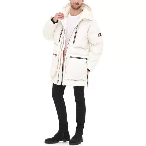 Tommy Hilfiger Mens Heavyweight Quilted Sherpa Hooded ParkaWhite