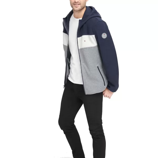 Tommy Hilfiger Mens Hooded Polar Fleece JacketNavyWhiteLight Grey