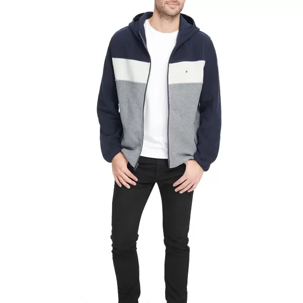 Tommy Hilfiger Mens Hooded Polar Fleece JacketNavyWhiteLight Grey