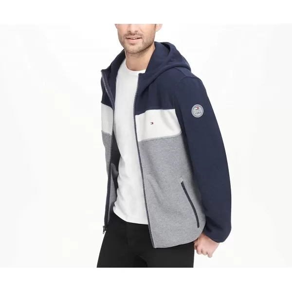 Tommy Hilfiger Mens Hooded Polar Fleece JacketNavyWhiteLight Grey