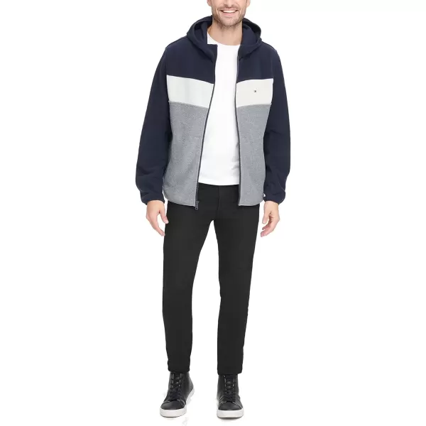 Tommy Hilfiger Mens Hooded Polar Fleece JacketNavyWhiteLight Grey