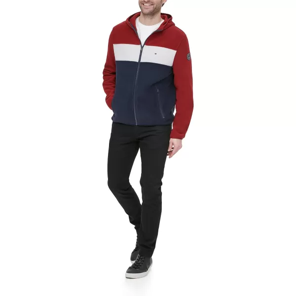 Tommy Hilfiger Mens Hooded Polar Fleece JacketRedIceNavy