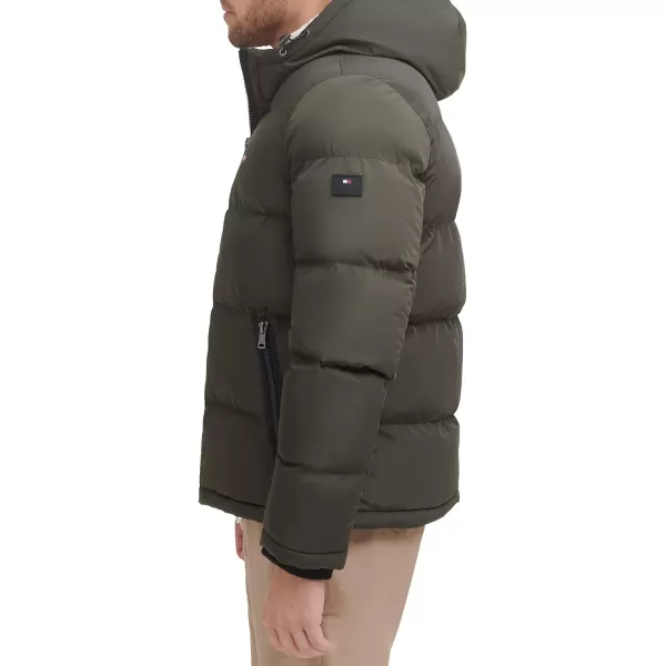 Tommy Hilfiger Mens Hooded Puffer Jacket Standard and Big amp TallArmy Green