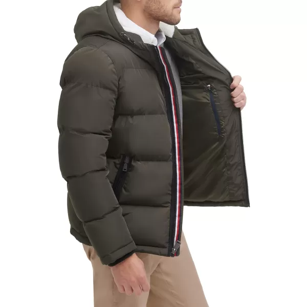 Tommy Hilfiger Mens Hooded Puffer Jacket Standard and Big amp TallArmy Green