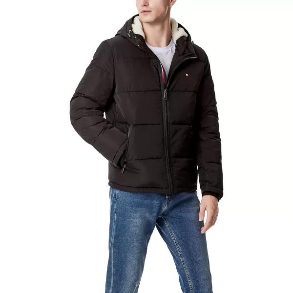 Tommy Hilfiger Mens Hooded Puffer JacketBlack Poly Tech