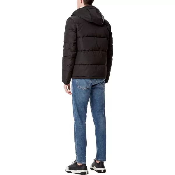 Tommy Hilfiger Mens Hooded Puffer JacketBlack Poly Tech