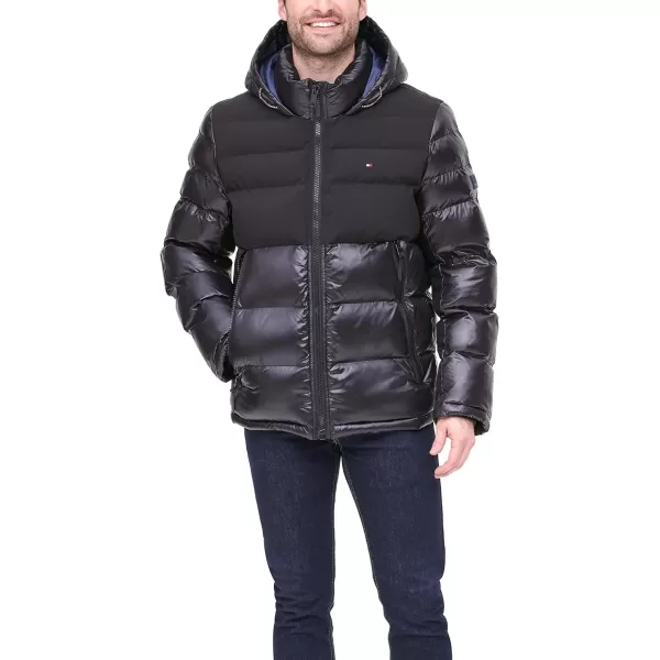 Tommy Hilfiger Mens Hooded Puffer JacketBlack Two Tone