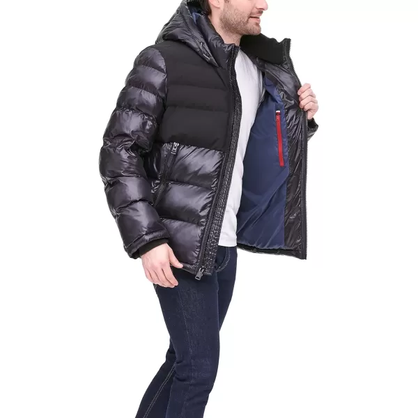 Tommy Hilfiger Mens Hooded Puffer JacketBlack Two Tone